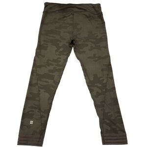 Sweaty Betty London 7/8 Green Camo Mesh Panel Hem Cropped Leggings Women's Mediu
